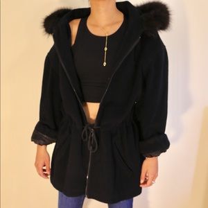 Vintage wool jacket with faux fur hood